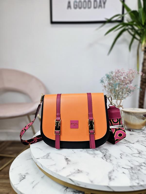 HIT nowoczesny vintage EGO torebka w kolorze czarnym z dodatkiem różowego i pomarańczowego skóra naturalna zdjęcie 1