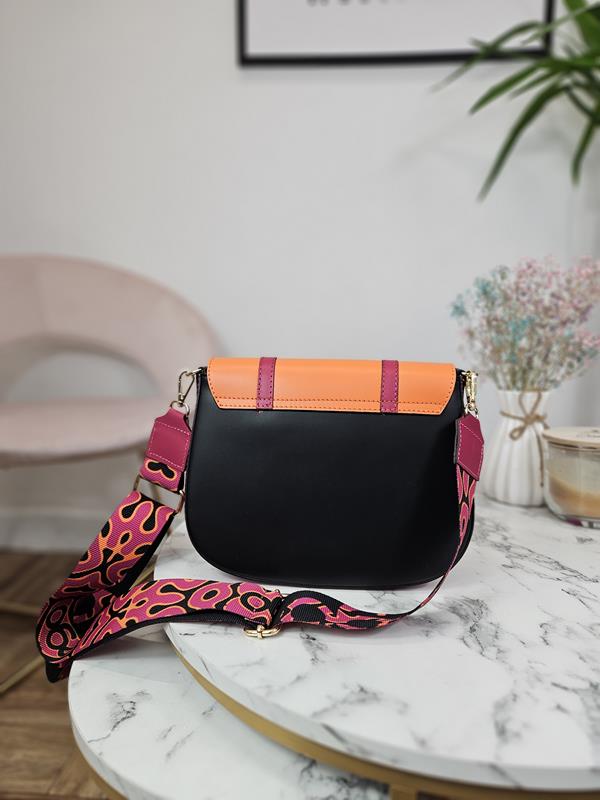 HIT nowoczesny vintage EGO torebka w kolorze czarnym z dodatkiem różowego i pomarańczowego skóra naturalna zdjęcie 3