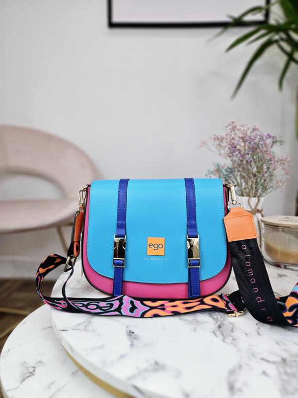 HIT nowoczesny vintage EGO torebka w kolorze różowym z dodatkiem niebieskiego i pomarańczowego skóra naturalna zdjęcie 1