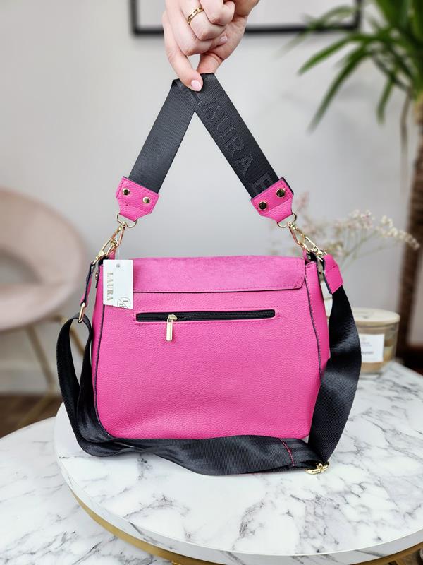 Różowa torebka Laura Biaggi z zamszową klapką i z paseczkami zdjęcie 3
