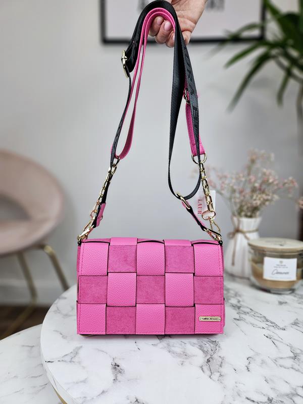 HIT piękna torebka Laura Biaggi przeplatana w kolorze różowym z dodatkiem zamszu ekoskóra zdjęcie 1