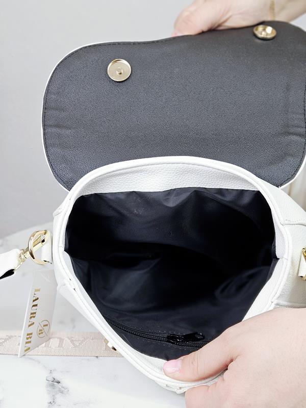 HIT świetna niesymetryczna torebka Laura Biaggi biała ekoskóra z klapką zdjęcie 4