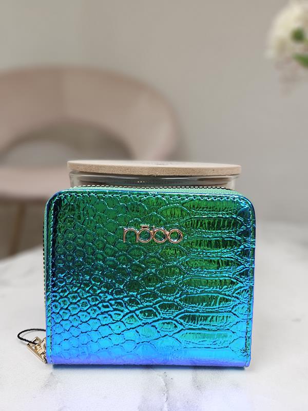 Piękny mały portfel NOBO zielono-niebieski z wytłokiem zdjęcie 2