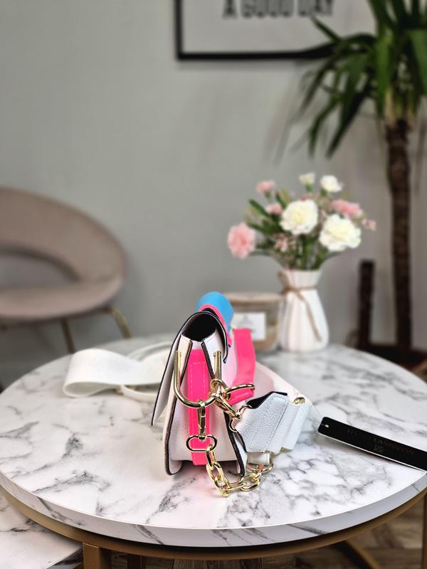 HIT piękna mini torebka Massimo Contti biały-różowy-niebieski z pasem na klapce zdjęcie 2