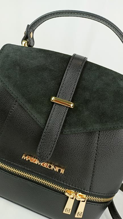 HIT przepiękny plecak Massimo Contti  czarny z zamszową klapką skóra naturalna zdjęcie 2