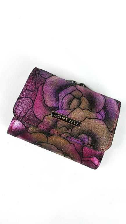 Mini portfel z klapką Lorenti różowy w róże skóra naturalna zdjęcie 1
