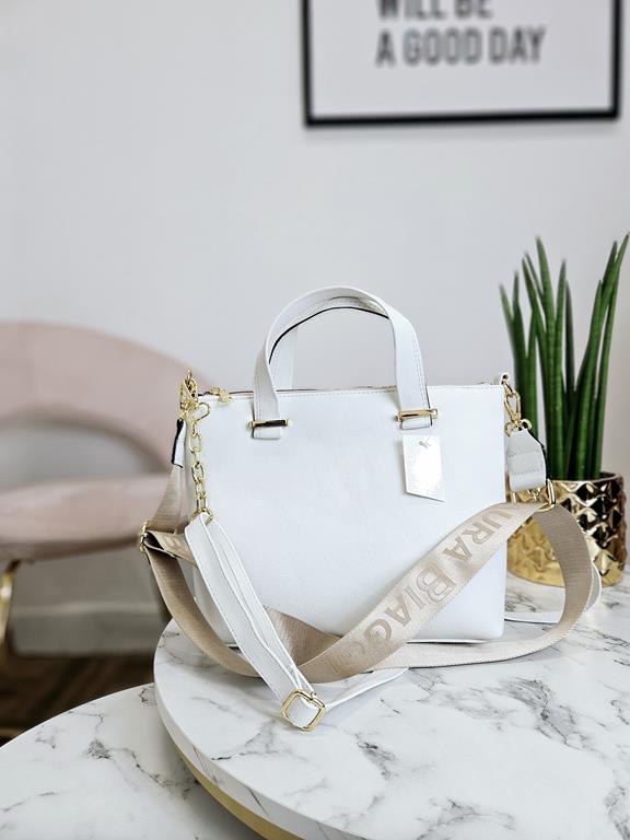 Piękna torebka Laura Biaggi biała z printowaną kieszonką odpinaną z przodu zdjęcie 3