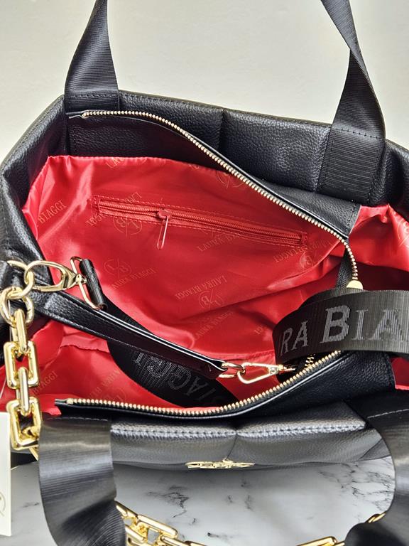 HIT piękna shopperka Laura Biaggi duża pikowana w kolorze czarnym łańcuchem zdjęcie 4