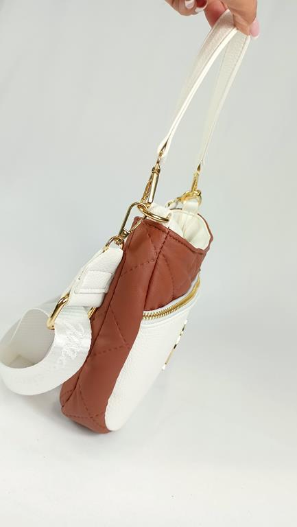 HIT świetna pikowana torebka Massimo Contti w kolorze brązowym z białą kieszonką z przodu zdjęcie 2