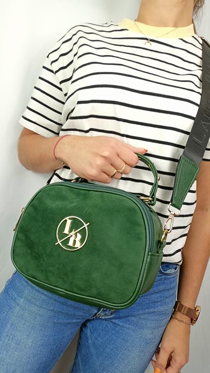 HIT świetny kuferek Laura Biaggi z ćwiekami na rączce w kolorze  zielonym z dodatkiem ekozamszu zdjęcie 1