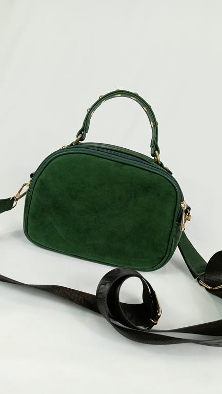 HIT świetny kuferek Laura Biaggi z ćwiekami na rączce w kolorze  zielonym z dodatkiem ekozamszu zdjęcie 4