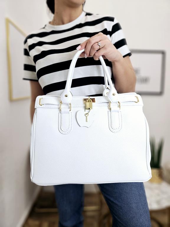 Piękna duża elegancka torebka Massimo Contti  w kolorze białym skóra naturalna zdjęcie 3
