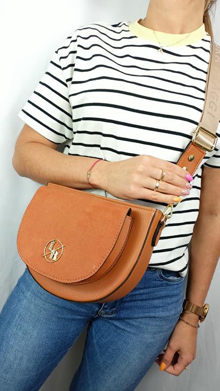 Piękna półokrągła ruda torebka Laura Biaggi z zamszową klapką z przodu zdjęcie 1
