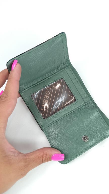 Mini portfel z klapką Lorenti zielony w róże skóra naturalna zdjęcie 3