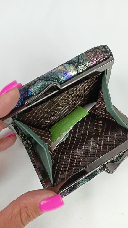 Mini portfel z klapką Lorenti zielony w róże skóra naturalna zdjęcie 4
