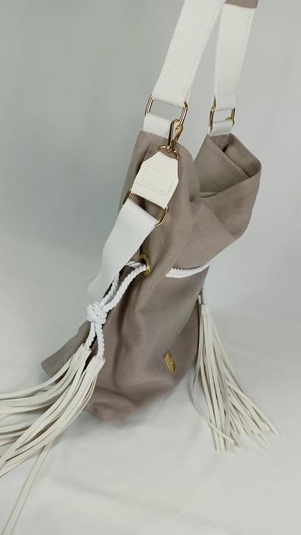 Piękny worek EGO z kolekcji BLIŻEJ NATURY ze ściąganym sznurkiem w kolorze ciemno-beżowym zdjęcie 3