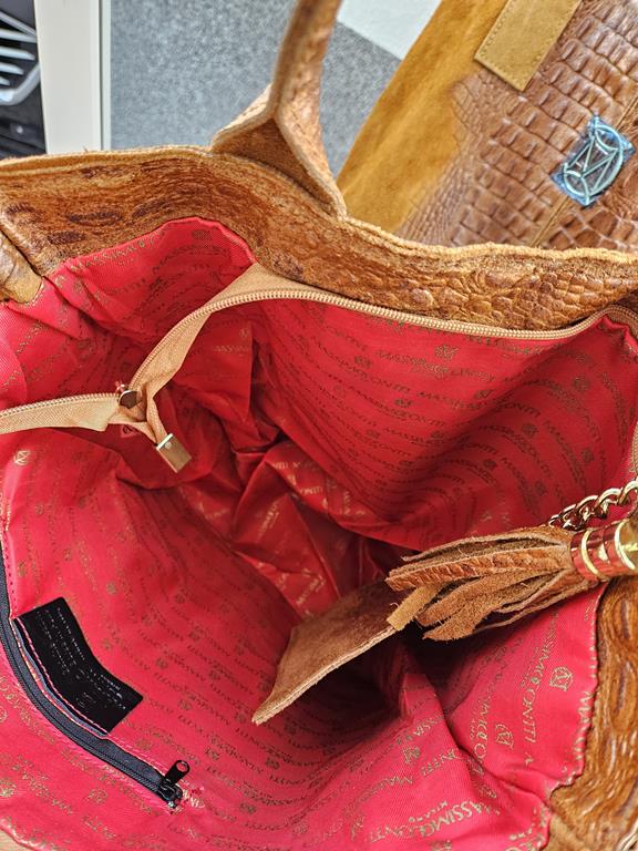 Piękna duża torebka Massimo Contti w kolorze karmelowym z wytłokiem kroko skóra naturalna zdjęcie 3