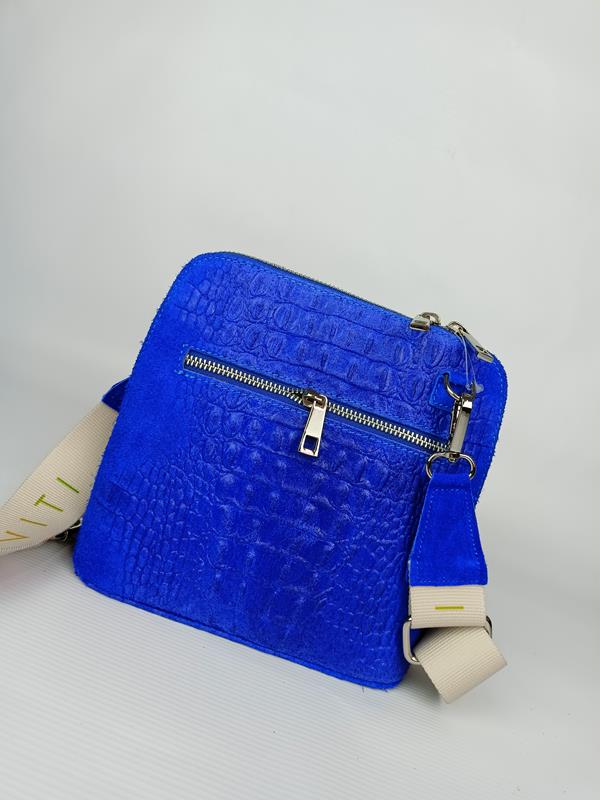 Piękna torebka EGO z wytłokiem kroko 3D w kolorze kobaltowym skóra naturalna zdjęcie 4