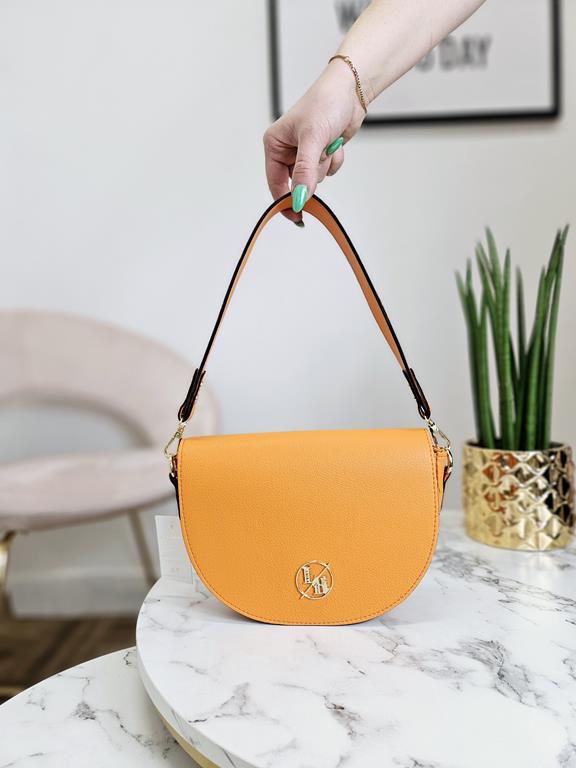 HIT półokrągła torebka Laura Biaggi ekoskóra w kolorze pomarańczowym w minimalistycznym stylu zdjęcie 1