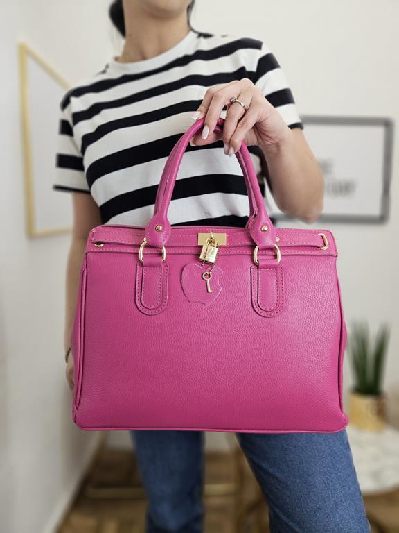 Piękna duża elegancka torebka Massimo Contti  w kolorze różowym skóra naturalna zdjęcie 3
