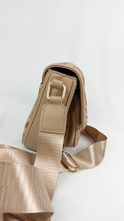 Świetna jednokomorowa torebka LULU beżowa z brązowym wzorem z przodu i z klapką zdjęcie 4