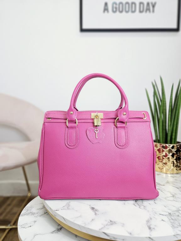 Piękna duża elegancka torebka Massimo Contti  w kolorze różowym skóra naturalna zdjęcie 4