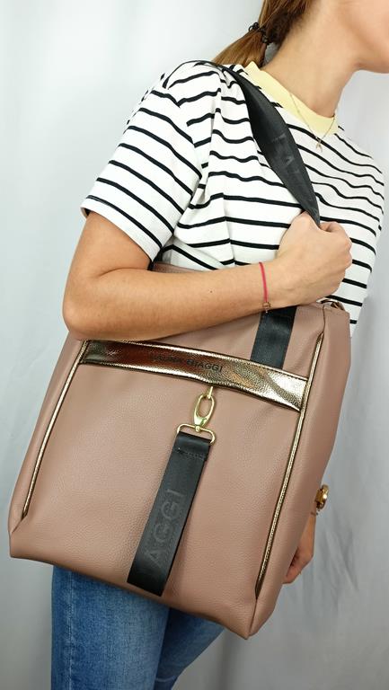 Świetna shopperka Laura Biaggi w kolorze ciemno-beżowym z kieszonką na suwak z przodu zdjęcie 1
