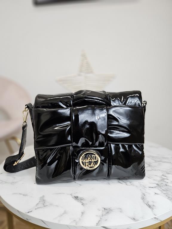 HIT świetna lakierowana przeplatana torebka Laura Biaggi w kolorze czarnym zdjęcie 1