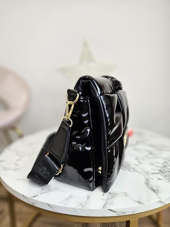 HIT świetna lakierowana przeplatana torebka Laura Biaggi w kolorze czarnym zdjęcie 2