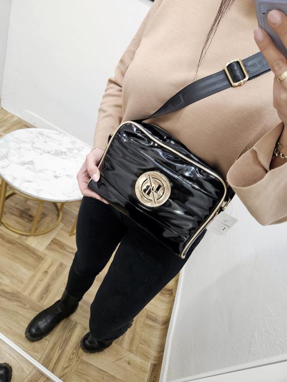 Fajna jednokomorowa torebka Laura Biaggi w kolorze czarnym pikowany lakier zdjęcie 1
