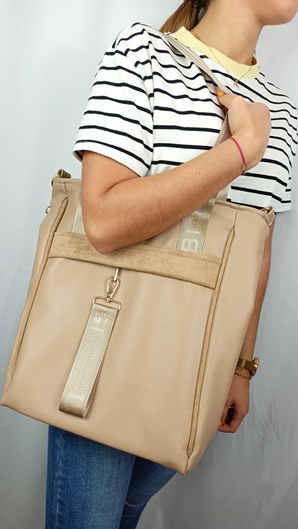 Świetna shopperka Laura Biaggi w kolorze beżowym z kieszonką na suwak z przodu zdjęcie 1