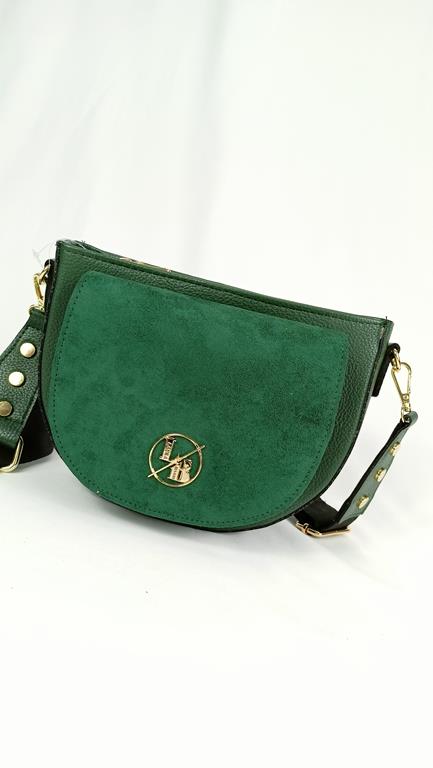 Piękna półokrągła zielona torebka Laura Biaggi z zamszową klapką z przodu zdjęcie 2