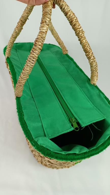 HIT piękny słomkowy koszyk z dodatkiem zieleni i z muszelkami oraz delikatną koronką zdjęcie 4