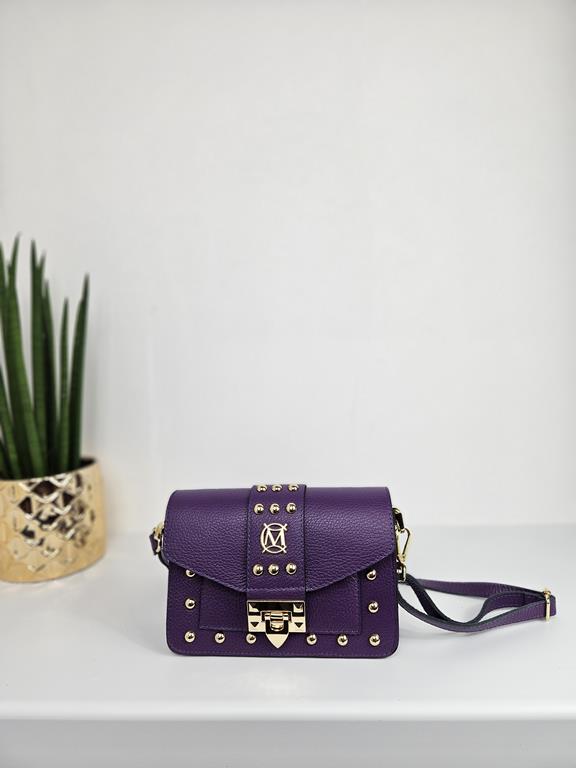 HIT piękna mała torebka Massimo Contti z ćwiekami w kolorze fioletowym skóra naturalna zdjęcie 1