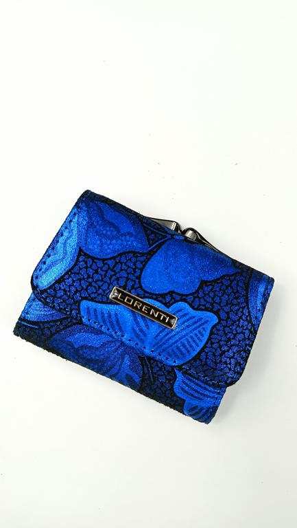 Mini portfel z klapką Lorenti niebieski w  motyle skóra naturalna zdjęcie 1