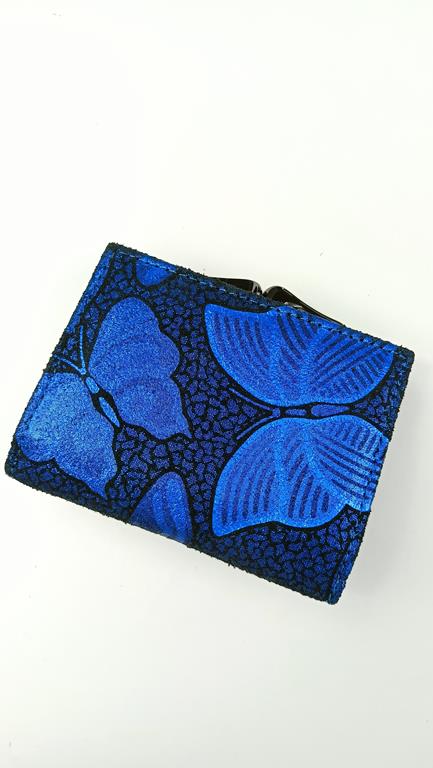 Mini portfel z klapką Lorenti niebieski w  motyle skóra naturalna zdjęcie 2