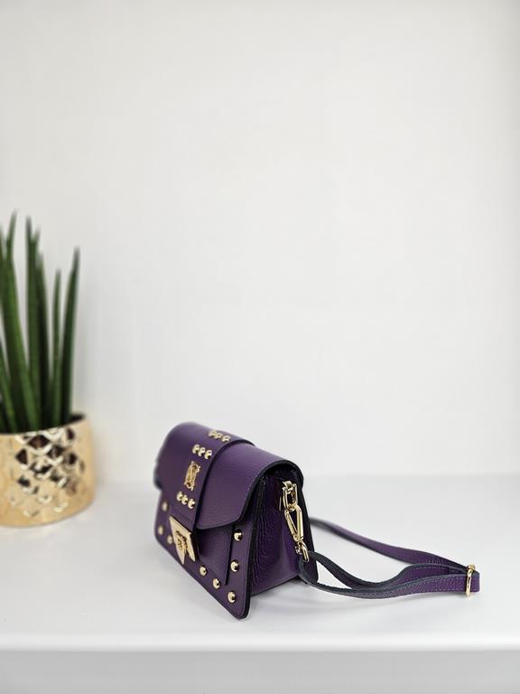 HIT piękna mała torebka Massimo Contti z ćwiekami w kolorze fioletowym skóra naturalna zdjęcie 2
