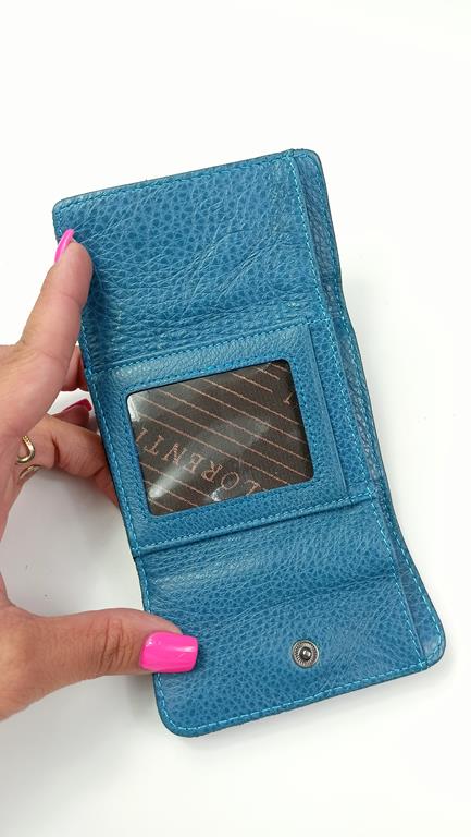 Mini portfel z klapką Lorenti niebieski w  motyle skóra naturalna zdjęcie 3