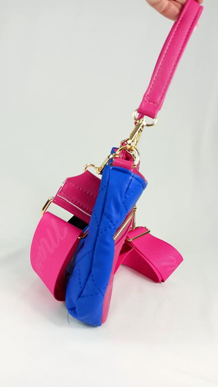 HIT świetna pikowana torebka Massimo Contti w kolorze kobaltowym z różową kieszonką z przodu zdjęcie 2