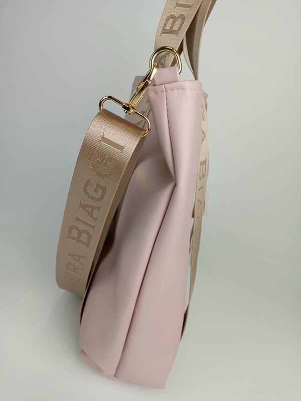 Jasno-różowa brokatowa torebka Laura Biaggi z dodatkiem sportowych pasów zdjęcie 3