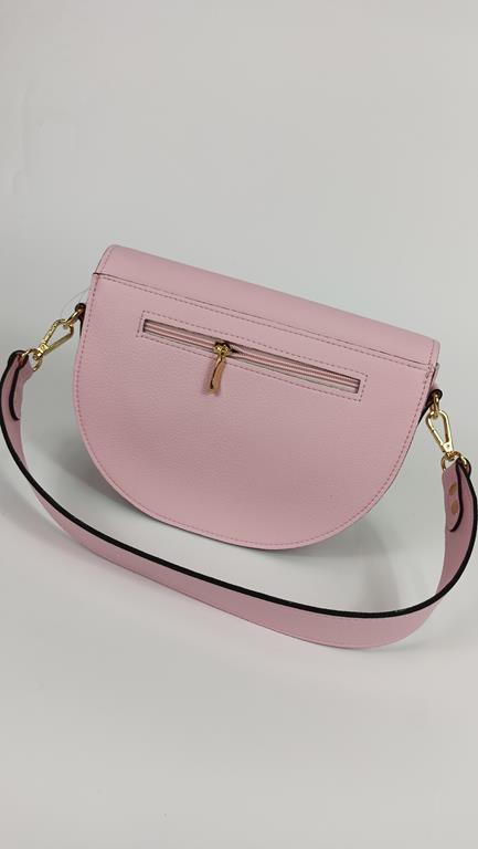 HIT śliczna półokrągła torebka Laura Biaggi jasno-różowa ekoskóra delikatnie tłoczona w minimalistycznym stylu zdjęcie 3