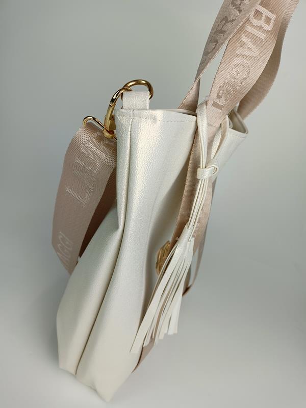Biała brokatowa torebka Laura Biaggi z dodatkiem sportowych pasów zdjęcie 3
