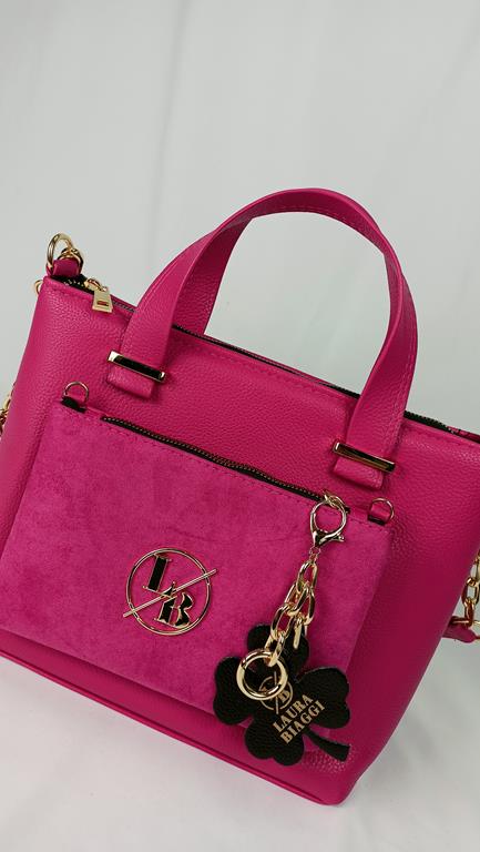 HIT śliczna torebka Laura Biaggi różowa kieszonką odpinaną z przodu zdjęcie 3