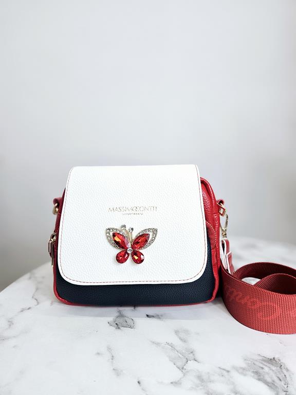 HIT piękna torebka motyl tricolor Massimo Contti czerwień-granat-biel zdjęcie 2