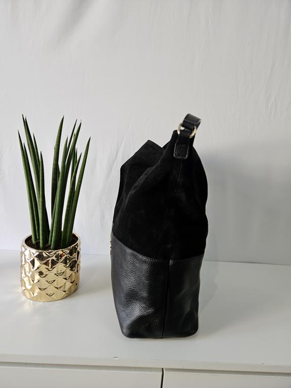 Skórzana torebka EGO czerń w połączeniu z czarnym zamszem zdjęcie 4