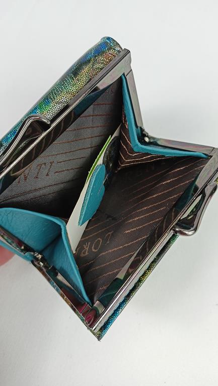 Mini portfel z klapką Lorenti zielony w listki  skóra naturalna zdjęcie 4
