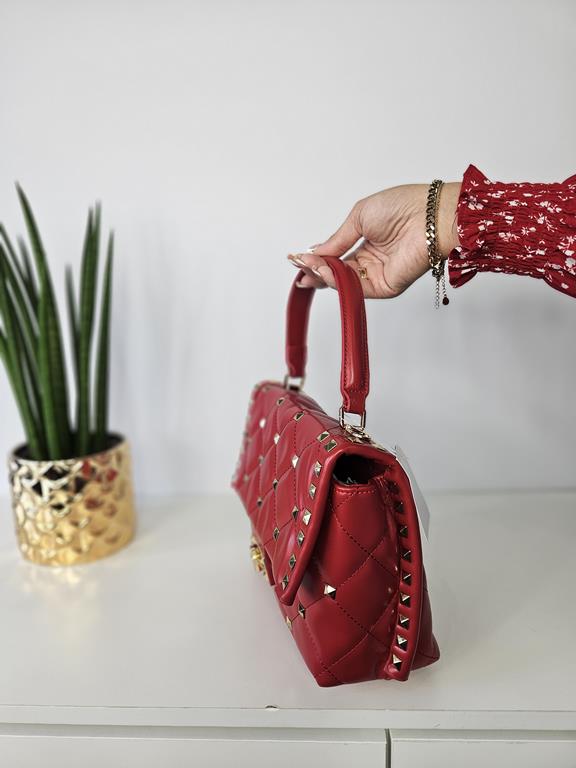 Śliczna torebka z ćwiekami od Massimo Contti w kolorze czerwonym zdjęcie 4