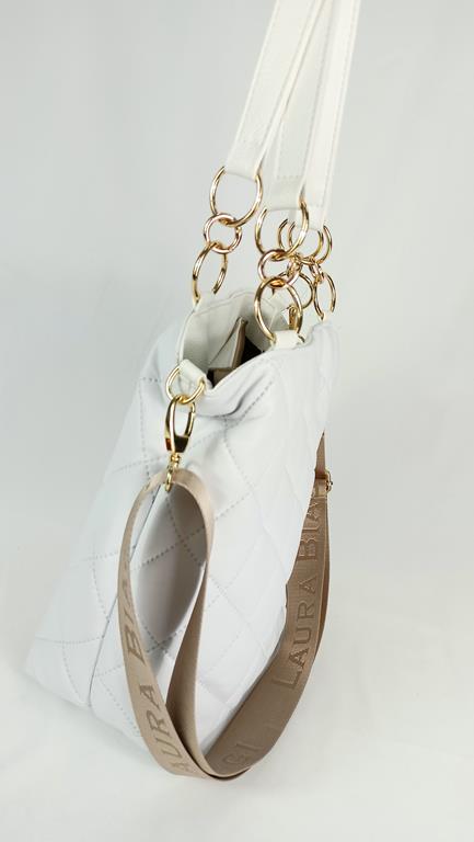 Świetna torebka Laura Biaggi w kolorze białym pikowana ekoskóra zdjęcie 2