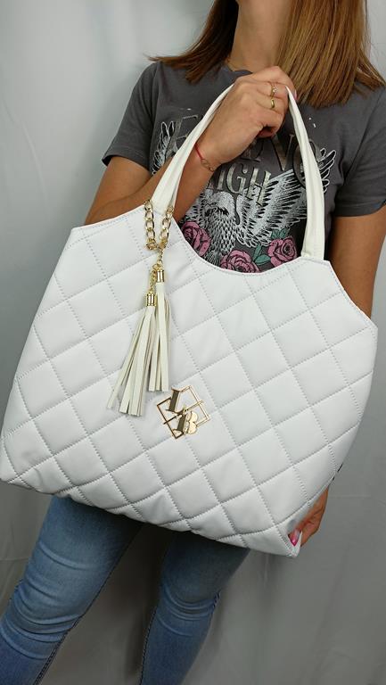 Pikowana duża torebka Laura Biaggi w kolorze białym zdjęcie 1