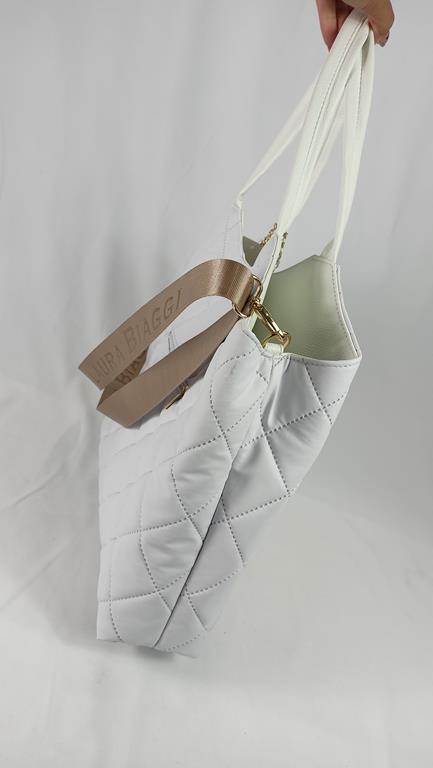 Pikowana duża torebka Laura Biaggi w kolorze białym zdjęcie 3
